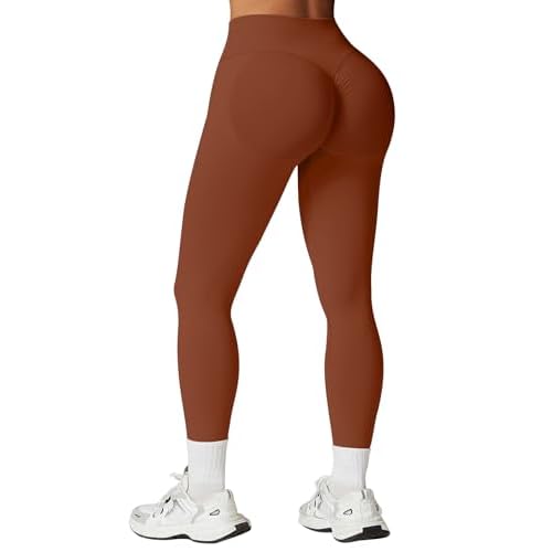 SENBAN Women's High Waisted Leggings Seamless Workout Gym Yoga Pants Tummy Control Smile Contour Activewear Tights X-Small A Dark Brown