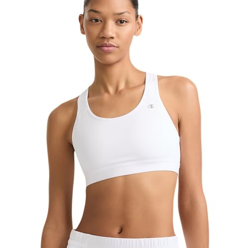 Champion Women's Sports Bra, High-Impact Compression, Moisture Wicking, White, Small