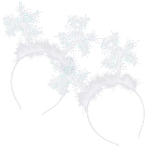 SUPRROW 2 Stück Weihnachten Schneeflocke Stirnband Weiß Karneval Haarreifen Kopfschmuck Niedliche Stirnbänder Feder Schneeflocken Kopfschmuck für Erwachsene Weihnachten Party