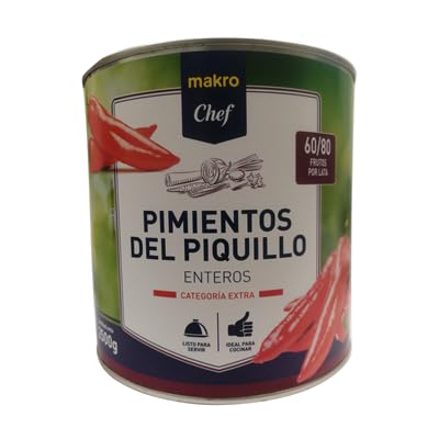 Pimientos del Piquillo y Rojo Chef – Versatilidad y Sabor Mediterráneo para tus Recetas (1 LATA, Piquillo enteros cat. extra lata 60-80 piezas 1900 gne (2500 g))