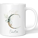 JUNIWORDS Tasse, Cécilia, Name Anfangsbuchstabe Initial Alphabet Floral Buchstabe C Monogramm Motiv, Weiß (5439841)