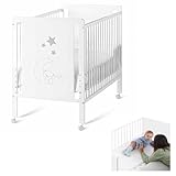 Cuna de Bebé Indi Estilo Nórdico Infantil 120x60 cm, con 5 Alturas de Somier y 4 Ruedas con Freno CoolDreams