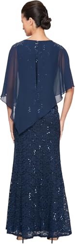 Image of S.L. Fashions Women's Long Sequin Lace Beaded Capelet Overlay Mother of The Bride Dress, Formal Evening Gown