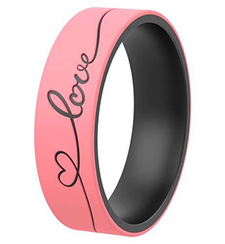 ThunderFit Laser Engraved Silicone Anniversary Rings for Her - Flexible & Comfortable Engagement Promise Rubber Ring for Women - Gifts for Women - Durable Band for Active Lifestyle or Everyday Wear