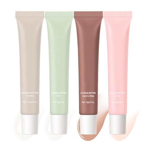 4Pcs Summer Lip Glossy Butter Balm Set, Instant Moisture Sheer Tint, Non-Sticky, Conditioning Formula to Soothe & Repair Dry, Chapped Lips, Jelly Lip Stain with Natural Scent (#1+2+3+4, 4Pcs)