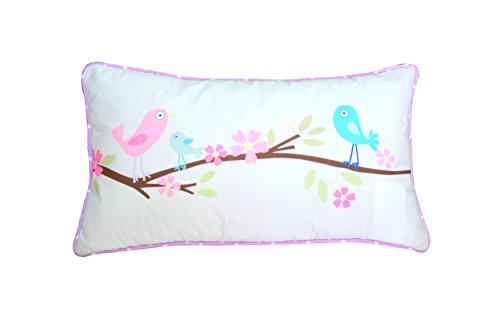 Cozy Line Home Fashions Rectangular Lumbar Throw Pillow, Pink Blue White Birds Print Decorative Pillow for Kids, Girls (Lumbar)
