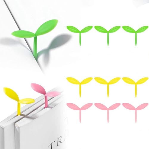 Genuine Sprout Leaf Bookmarks Yellow Leaf Pink Green Bookmarks Set of 6 Creative Gifts for Bookworm Book Lovers Reading (Pink-Green-Yellow-6pcs)