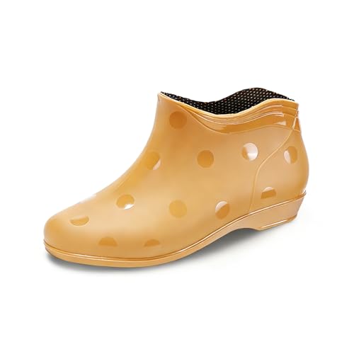 LOEHGMSGE Women'S Polka Dots Waterproof Rain Booties Cute Round Toe Pvc Pattern Non Slip Garden Water Shoes Fashion Ladies Outdoor Activity Mid Top Walking Work Rain Shoes (8,Yellow)