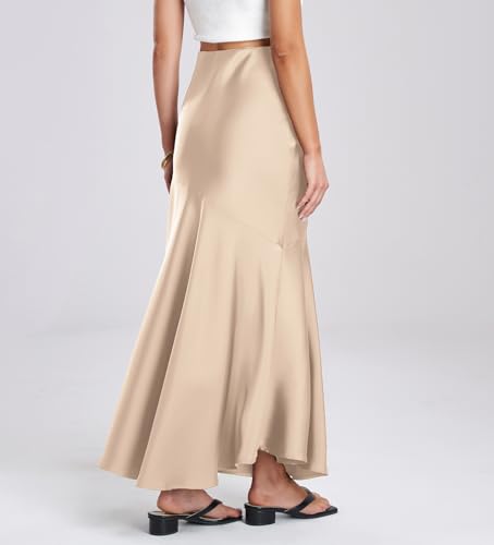 Womens High Waisted Satin Midi Skirts Elegant A Line Elastic Waistband Silk Skirt Cocktail Mermaid Skirts4