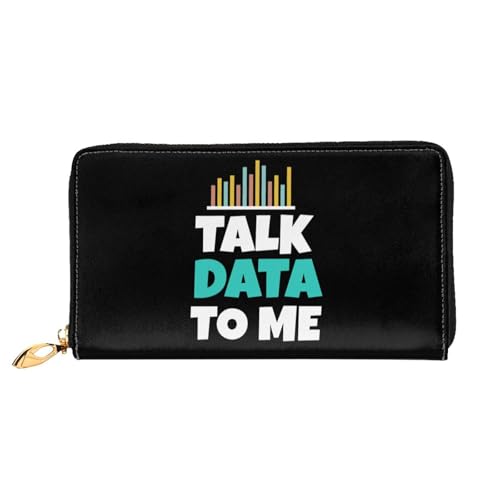 Talk Data to Me Long Leather Clutch Wallet with Dual-Sided Print - Storage bag (12 Card Slots, Zippered Coin Pocket)