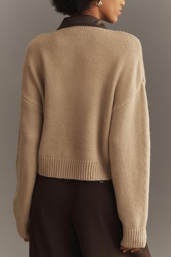 Womens Cropped Cardigan Sweaters Fall Winter Zip Up Lapel Collared Long Sleeve Open Front Chunky Knit Top4