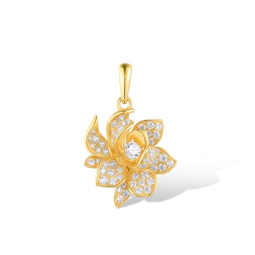 Santuzza 925 Sterling Silver Gemstone Lotus Pendant White Cubic Zirconia Flower Gold Plated Pendant for Women
