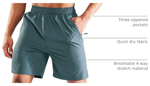 Image of MIER Men's Quick Dry Running Shorts with Zipper Pocket Elastic Waist Athletic Workout Exercise Shorts