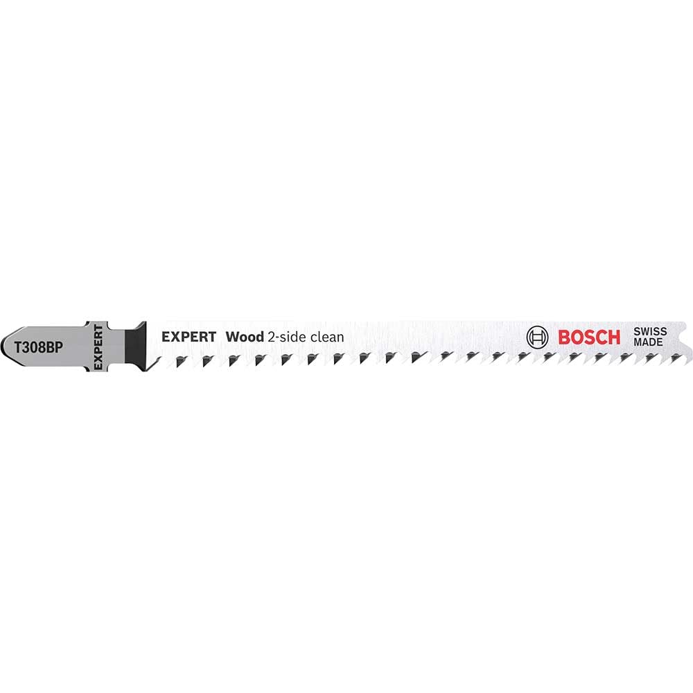 Bosch Professional 3x Expert ‘Wood 2-Side Clean’ T 308 BP Jigsaw Blade (for Plywood, Solid wood furniture board, Length 117 mm, Accessories Jigsaw)