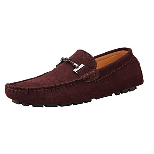 Yaer Hombres Mocasines Plano Slip On Holgazanes de Conducción Casuales Zapatos del Barco Cuero Zapatillas de Gamuza Café 41 EU