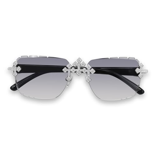 Image of Iced-Out Triple Cross Sunglasses - Frameless Diamond-Cut Luxury Shades for Men & Women | UV400 Hip-Hop Eyewear