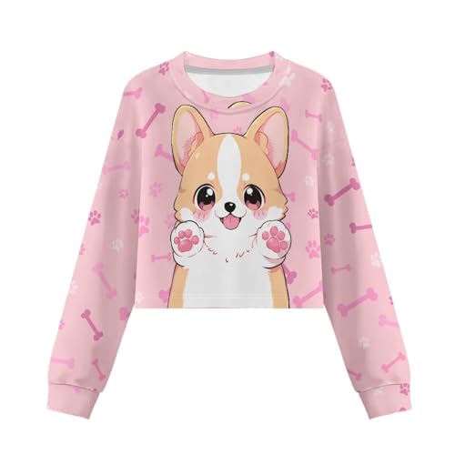 Girls Long Sleeve Crop Top for 5-14 Years Girls Crewneck Cropped Sweatshirt Fashion Pullover Teen Girl School4