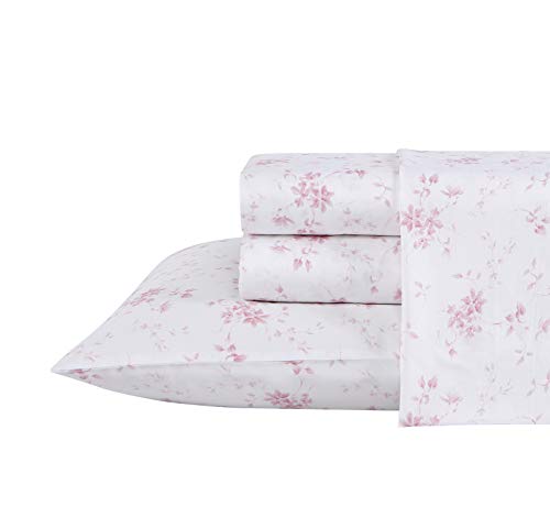 Image of Laura Ashley - Queen Sheet Set, Buttery-Soft Bed Sheets with a Naturally Silky Smooth Cotton Sateen Lightweight Feel - Matching Pillowcases & Fitted Sheet (Garden Muse Pink)