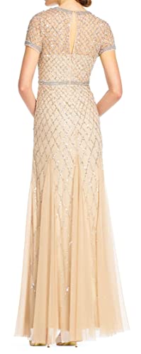 Adrianna Papell Women's Short-Sleeve Grid Beaded Gown4