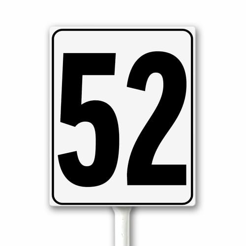 Aluminum Number Sign 52 White & Black House Signage, Speed Limit Street Sign, 18x22 CM Number Yard Sign With Stake for Parking Lot Private Property Business Gas Station Indoor Outdoor Use