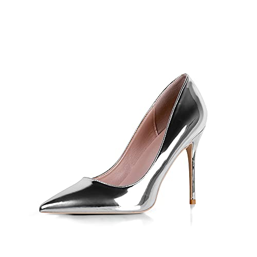 Elisabet Tang High Heels, Women Pumps Shoes 3.94 inch/10cm Pointed Toe Stiletto Sexy Prom Club Heels Silver 7