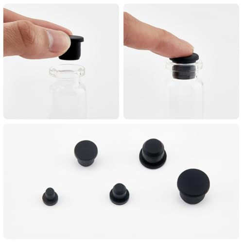 Image of GORGECRAFT 50Pcs 5 Sizes Black Hole Plugs Round Silicone Stoppers Assortment Kit Rubber Plugs Flexible Rubber Stopper Waterproof Tube T-Type Button Hole End Covers for Bottles Pipes Flower Pots