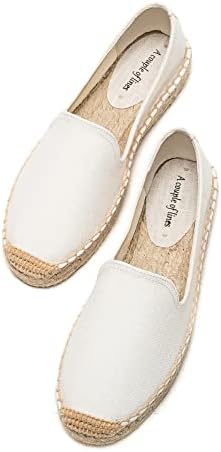 A COUPLE OF LINES Solid Color Women's Flat Espadrilles - Slip on Canvas Shoes for Women, Comfortable and Breathable Loafers for Women, Suitable for Pants, Skirts, Dresses(White,8) | Image 5
