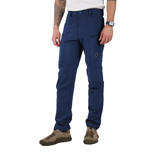 Ellobird Mens Flex Cargo Hiking Pants, Work Outdoor, Water Repellent 4-Way Stretch Lightweight, Men's Tactical Travel 38W x 34L Gibraltar Sea