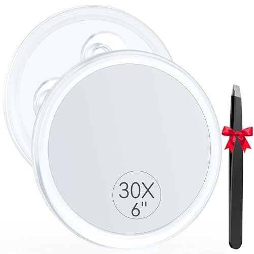 Auxmir 30X Vergrößerungsspiegel 15cm mit 3 Saugnäpfen, Kosmetikspiegel...