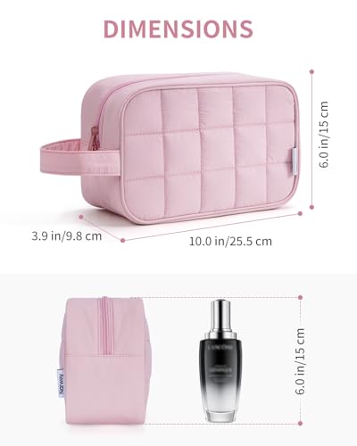 Image of Narwey Quilted Makeup Bag Puffy Make up Bag Cosmetic Bag Organizer, Puffer Travel Toiletry Bag for Traveling Women Girls, Travel Bag for Toiletries, Skincare Medicine Bags (Pink)