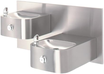 Haws 1119.14 Dual Satin Finish 14 Gauge 304 Stainless Steel "Hi-Lo" Barrier-Free Wall Mounted Drinking Fountain with Back Panel (Mounting Frame Not Included)