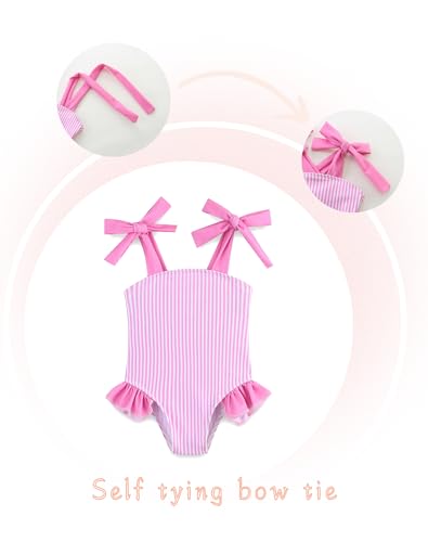 Image of Toddler Girl Swimsuit Summer Beach Bikini Cute Stripe Girls' One-Piece Swimwear with Bow Straps 5-6T