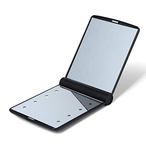 Portable Led Makeup Mirror With Lights And Magnification Magnifying 1X And 2X Travel Pocket Small Folding 8 Bright Lighted