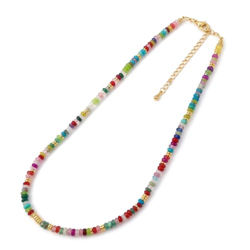 H'Helen Collar Piedra Natural Multicolor, Cadena Acero Oro 18K Gargantilla 39+6cm con Caja de Regalo (Pulsera)