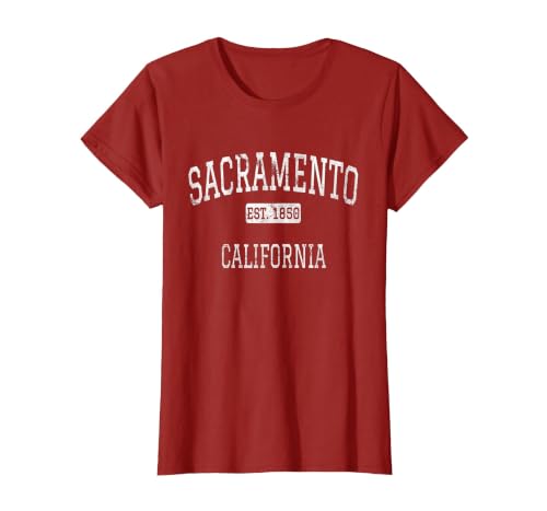 Sacramento California CA Vintage T-Shirt, Women, Cranberry Red, Small