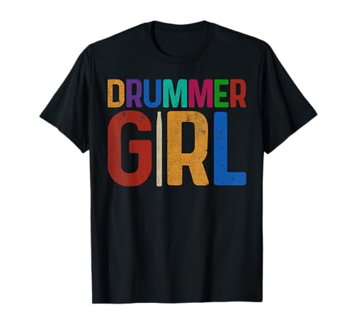 Drummer Girl Retro Drumming Lover Musician Kid Percussionist T-Shirt
