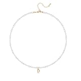 Initial Pearl Necklaces for Women 14K Gold Plated Dainty Initial Charm Pendant Pearl Choker Necklace Jewelry D