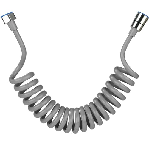 Fat-Cattie PU Flexible Telescopic Bidet Spring Hose, Gray, 118"