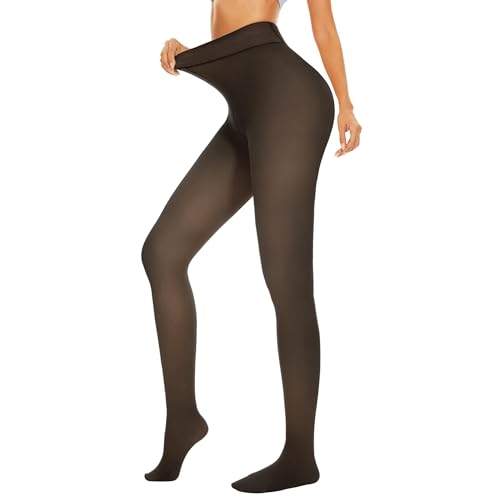 Image of NexiEpoch 2 Pairs Fleece Lined Tights Women - Pantyhose Sheer Black Thick Dress Thermal Warm Fake Leggings for Winter