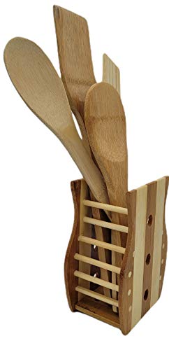 Utensilios-Cocina-5-Piezas-Menaje-Bambu-Organizador-Juego-De-Cubiertos-Palos-De-Madera-Porta-Accesorios