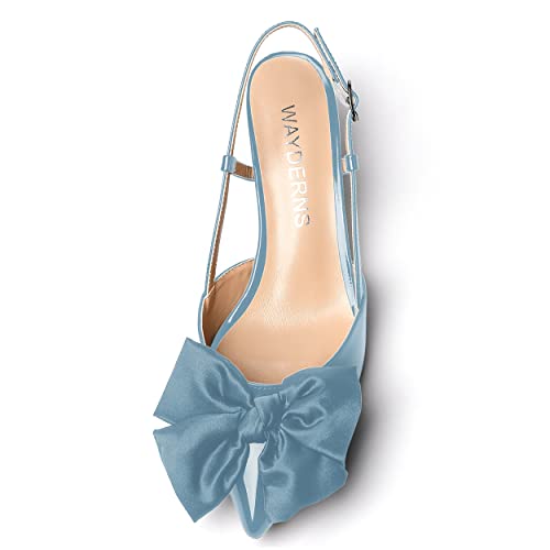 WAYDERNS Womens Buckle Party Pointed Toe Slingback Bow Fashion Patent Wedge High Heel Pumps Shoes 2 Inch3