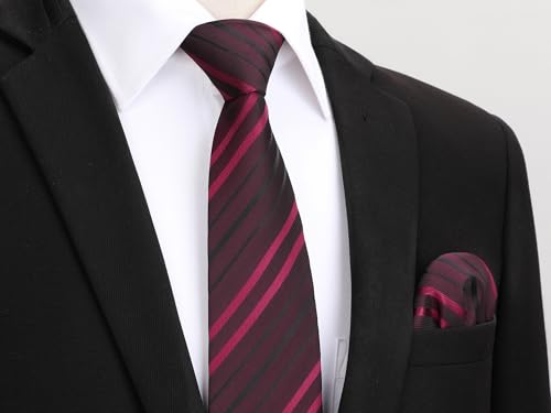 Image of HISDERN Mens Striped Ties Classic Silk Woven Tie and Pocket Square Set Formal Business Necktie Handkerchief for Wedding