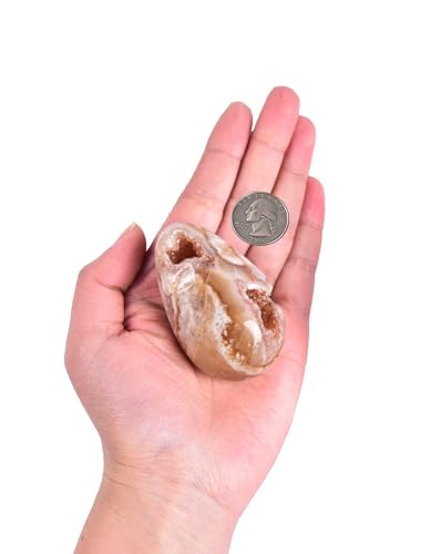 Image of AMOYSTONE Sakura Agate Egg 2.3-2.7 inch Display Piece with Wood Stand for Office Decor - Unique Banded Natural Stone, Statement Shelf Decor for Living Room 5.3oz