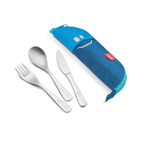 Maped Picnik Concept Kids - Etui avec Couverts en Acier Inoxydable - Fourchette, Couteau et Petite Cuillère Adaptés aux Enfants - Étui en Tissu Bleu 3...