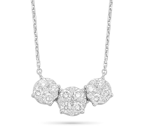 Diamond Delight 1 Carat Real Natural Diamond Trilogy Pendant Necklace for Women - 14k White Gold Pendant for Her - 18 Inch Chain Necklace - Horizontal Design (F, VS1, 1.00 cttw) Lobster Claw Clasp