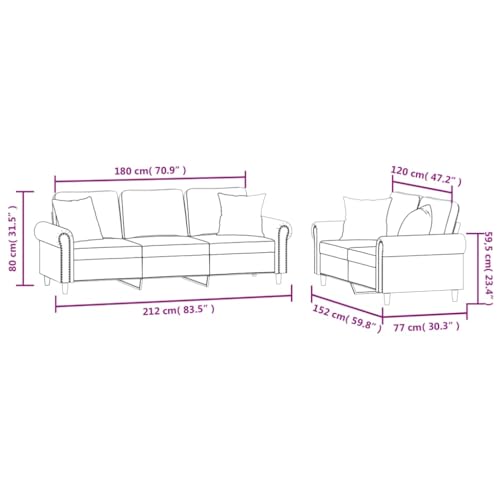 YUOTYRKTEJRSG 2-TLG. Sofagarnitur Dunkelgrau Samt Sofa Set mit Kissen. 2-Sitzer und 3-Sitzer Wohnzimmer Couchgarnitur. Bequem Stabil für Wohnbereich. Gästezimmer. Lesen und Entspannen – Bild 3