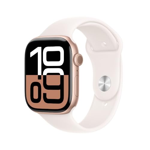 Apple Watch Series 10 GPS • Caixa ouro rosa de alumínio – 46 mm • Pulseira esportiva blush-clara – M/G