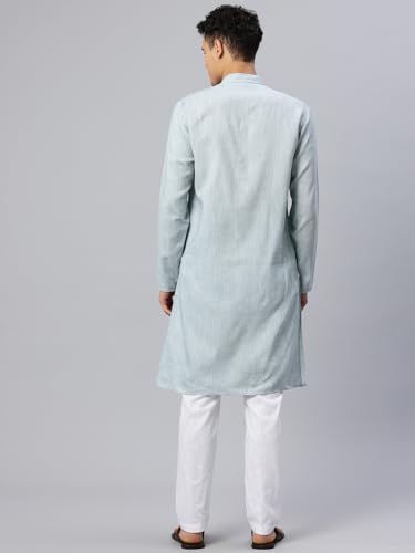 Image of Majestic Man Men's Cotton Regular Fit Traditional Mandarin Collar Ethnic Motifs Solid Long Kurta