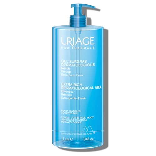 Uriage Extra-rich Dermatological Face & Body Wash for Sensitive Skin, Preserves the Hydrolipidic Film of the Skin, Fresh Foaming Body Cleanser, Paraben & Soap-Free, Physiological pH