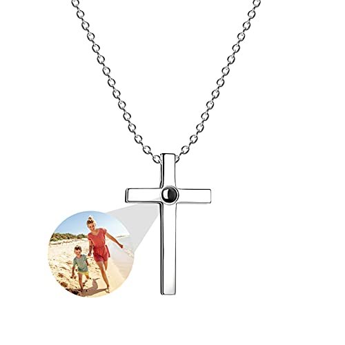 Customized Photo Projection Necklace,Personalized with Photo Love You Necklace,Personalized Love Language Photo Jewelry Women MOM -Cross Pendant